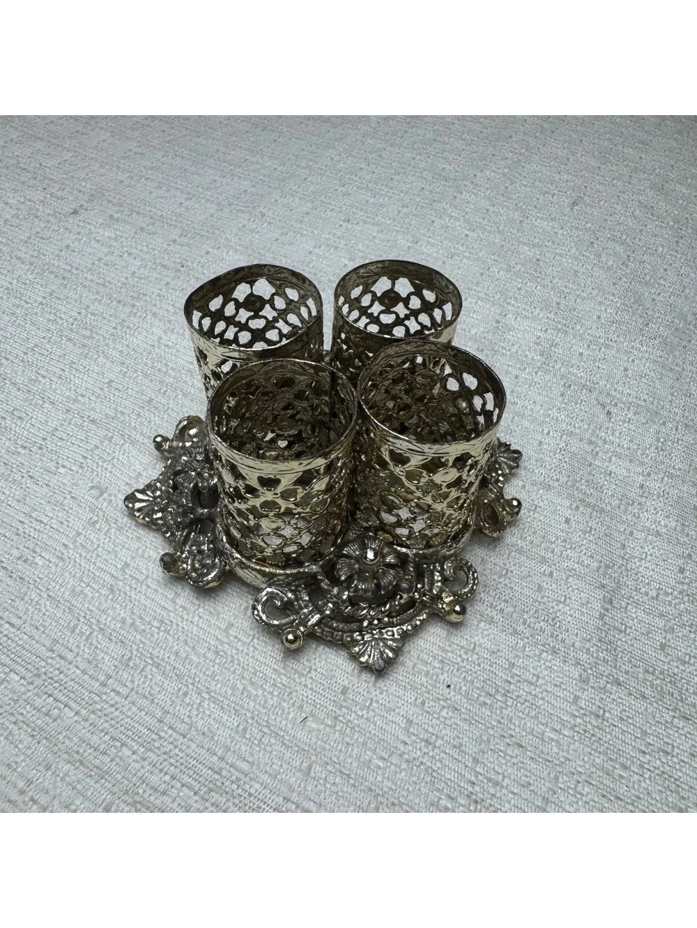 Vintage 1950s Lipstick Holder Silver Tone Filigree Vanity Organizer 4 Slot
